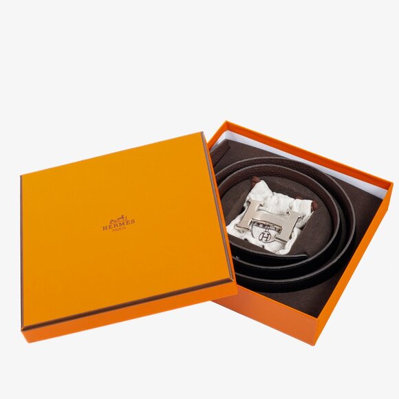 Hermes Black/Brown Togo Calfskin H Buckle Reversible Belt - Picture 8 of 8